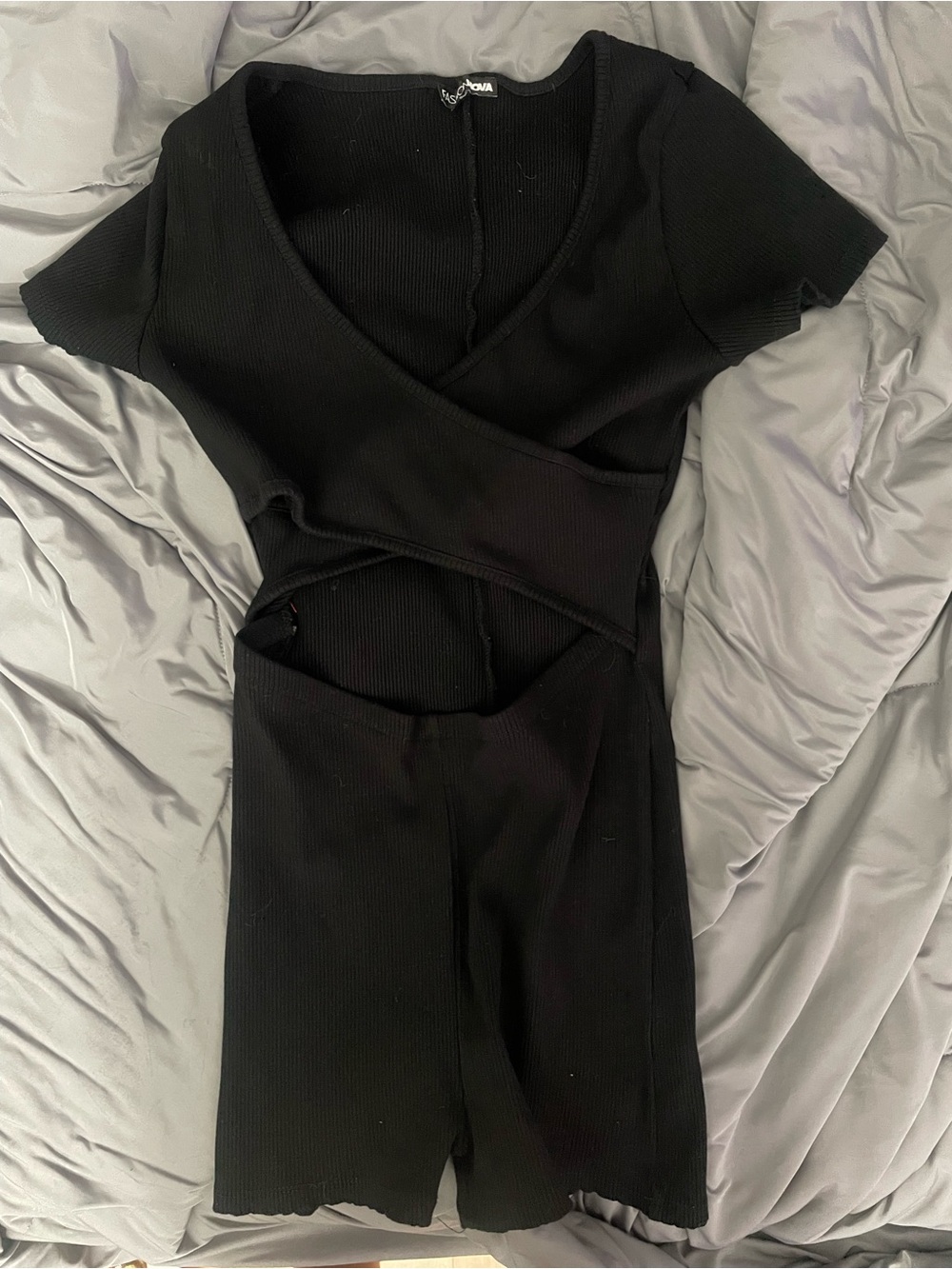 Fashion Nova Black Ribbed Cutout Jumpsuit Romper